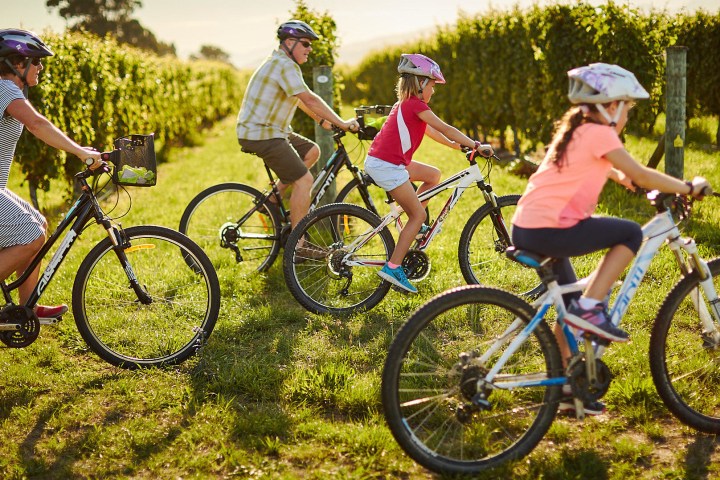 a group of people riding on the back of a bicycle